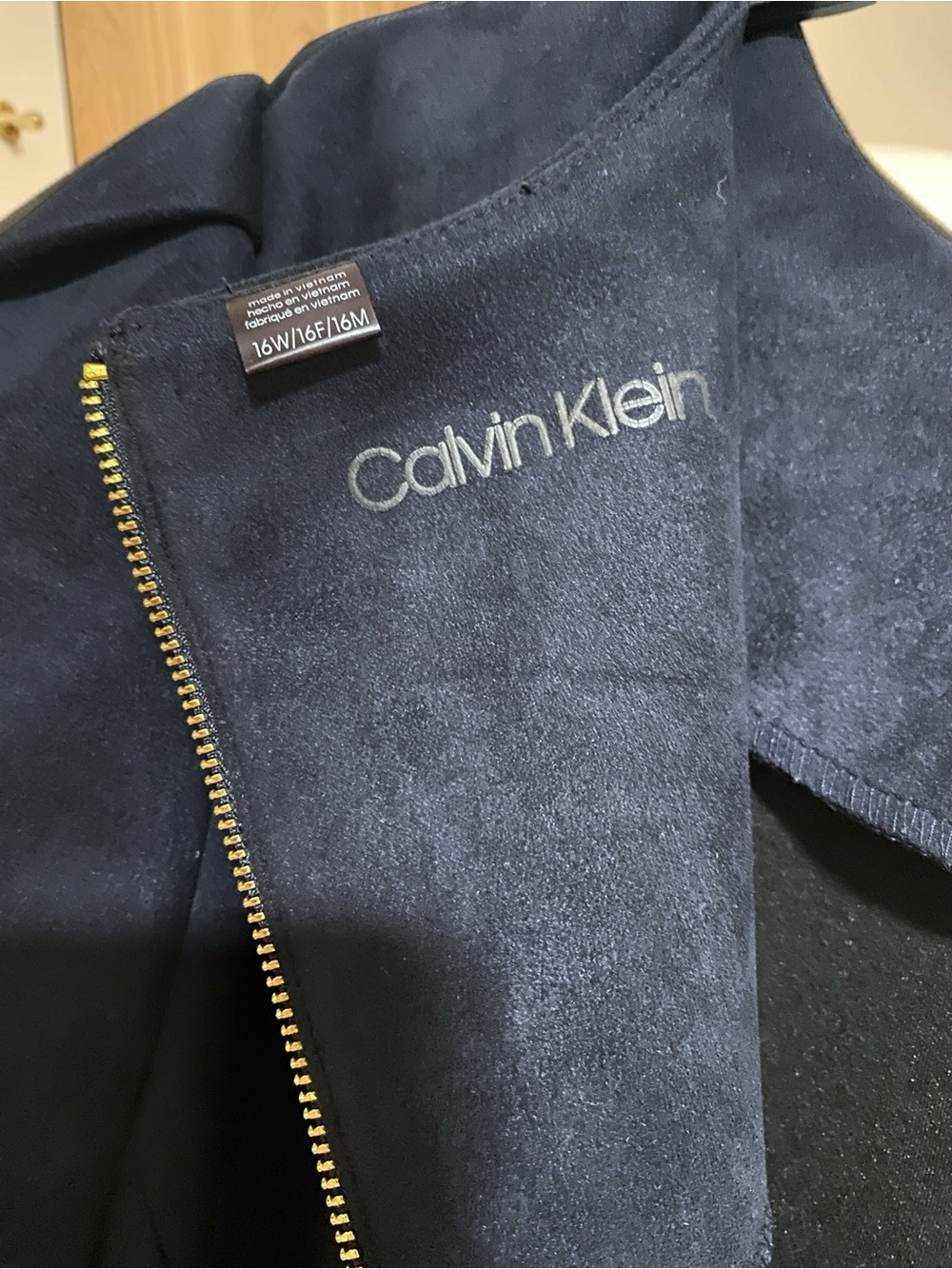 Calvin Klein Navy Faux Suede Short Sleeve Sheath Dress Tulip Sleeve 16 W - Picture 8 of 10